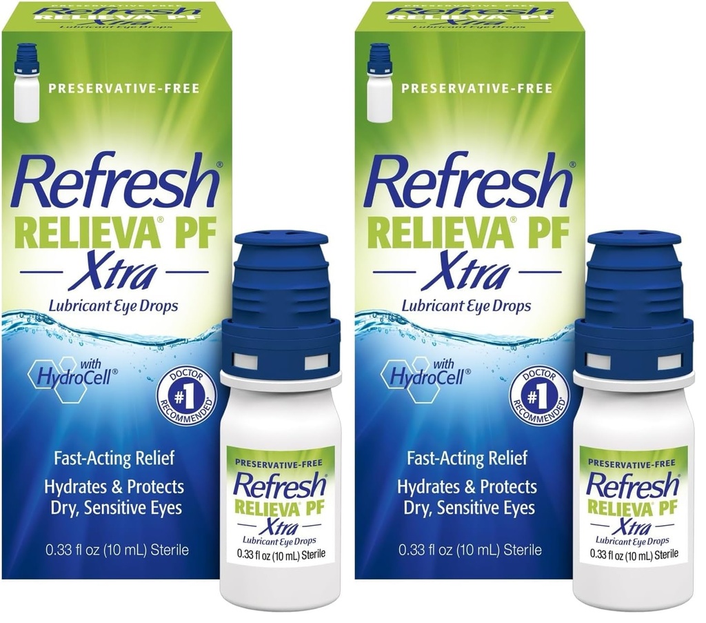 刷新 RELIEVA PF Xtra 防腐-自由人工泪 润滑剂眼滴 2x0.33 fl oz (20 mL), 2 counter