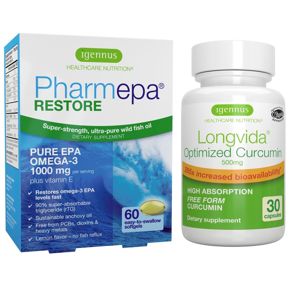 Pharmepa Recover & Longvida Lipided Curcumin 500 mg Bundle, 1000 mg Pure EPA Omega-3 鱼油和超生物可获性 Curcumin, 作者:Igennus