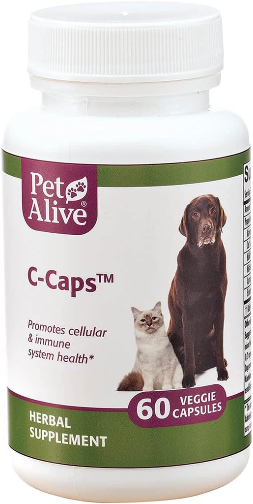 PetAlive C-Caps - 所有天然草药补充剂促进狗和猫的细胞和免疫系统健康 - 60个Veggie Caps
