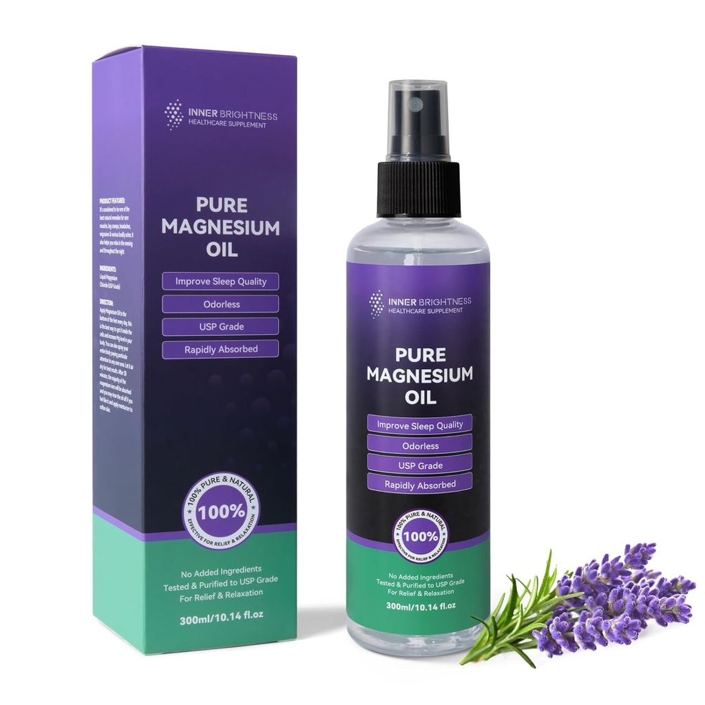 Magnesium Oil for Feet & Sleep, Pure Magnesium Oil Spray Organic Natural Magnesium Spray - USP Grade Magnesium Supplement - Big 10oz, 100% Natural & Pure for Muscle & Skin Health