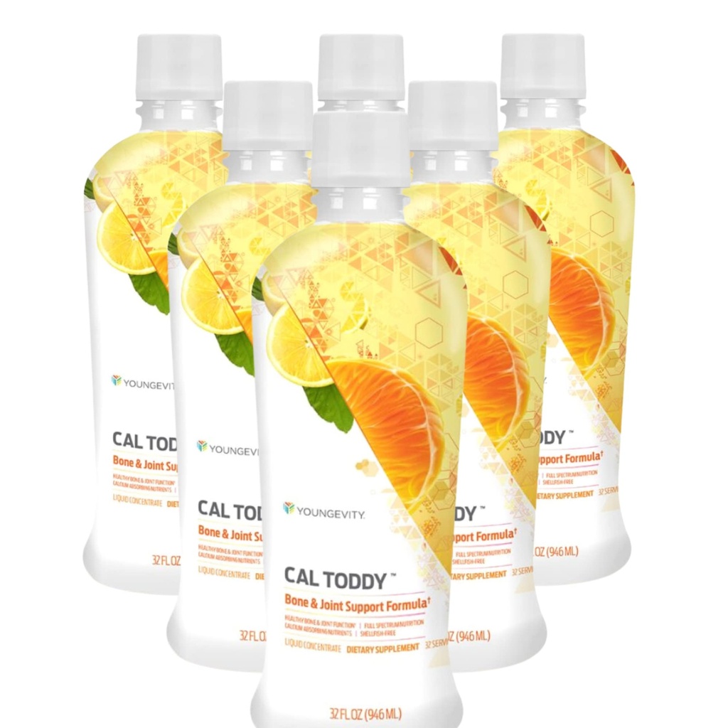 年轻Cal Toddy - Calcium (Citrate, Phosphate) 1,200mg/600mg 镁 - 维生素D-3,锌,铜,钾,Boron & 70+ Trace 矿物成份 - 支持骨质健康 - 32 Fl Oz(6包)