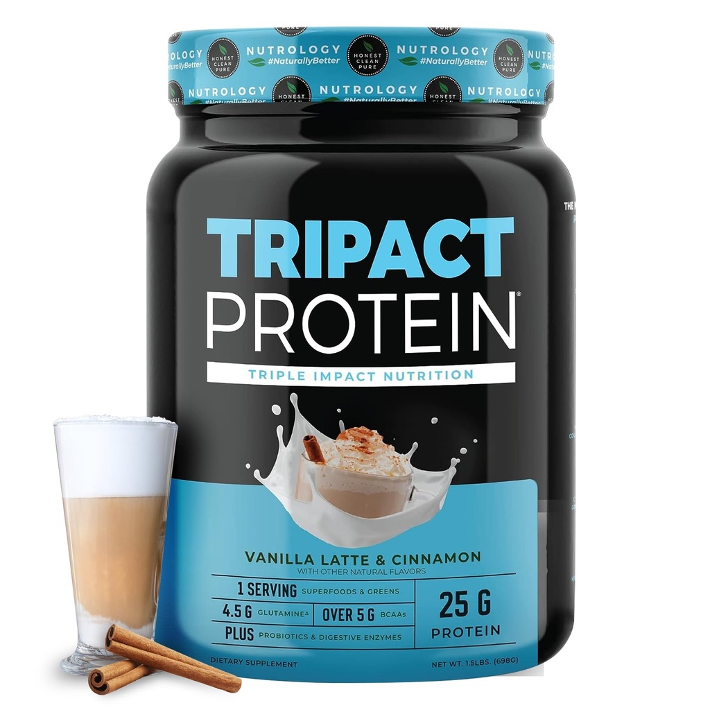 营养学 TRIPACT 蛋白粉 - 7-in-1 与草药 Whey 蛋白粉, Pea, Rice, Greens for Muscle Recover and unition, Vanilla Latte & Cinnamon Flavor, 20 services (中文(简体) ).