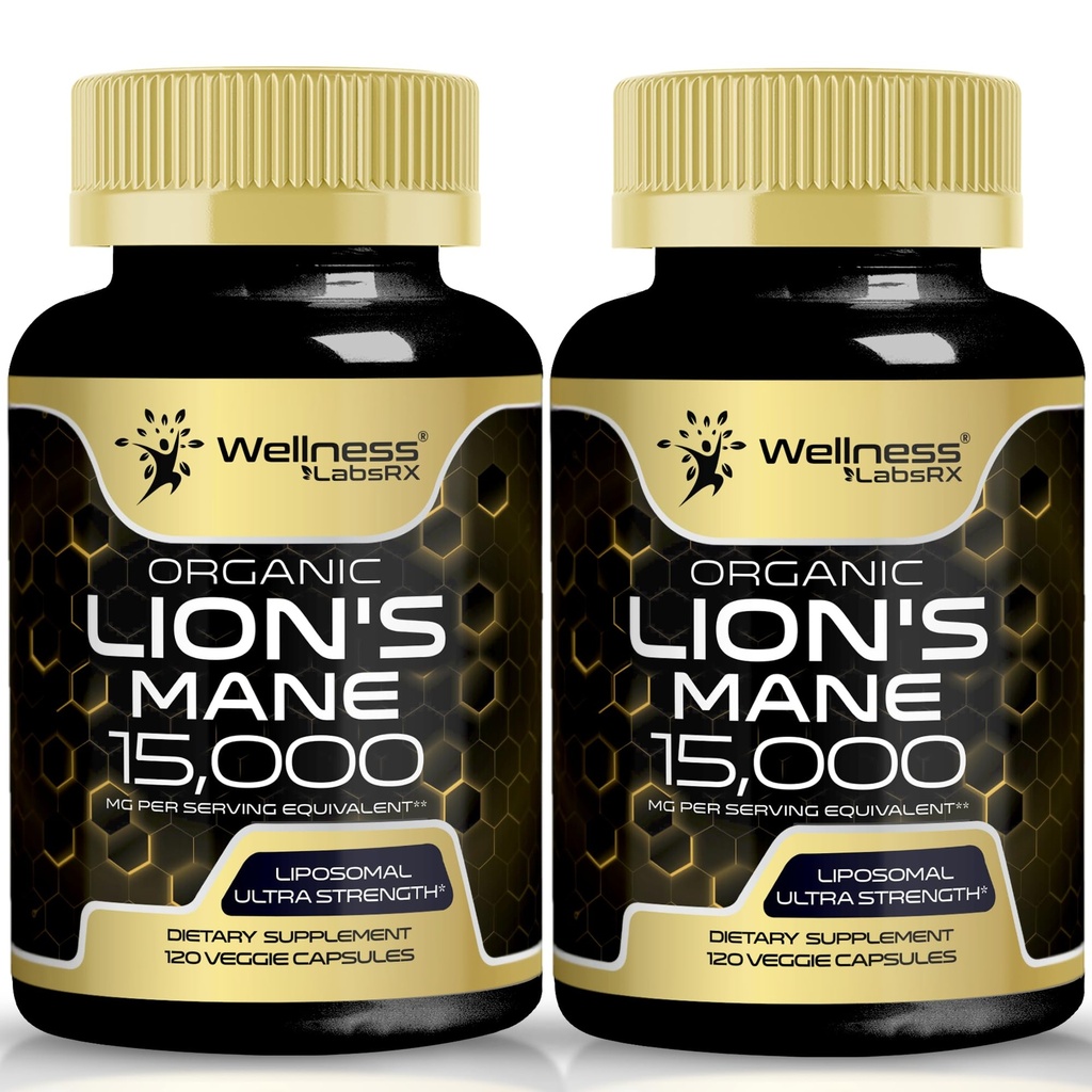 Lions Mane Supplements - 120 Counter - 蘑菇 Supplements, Brain Supplements for memory and Focus, Lion's Mane 蘑菇 supples - 认知与免疫支持,焦点 Supplements - 2 Pack
