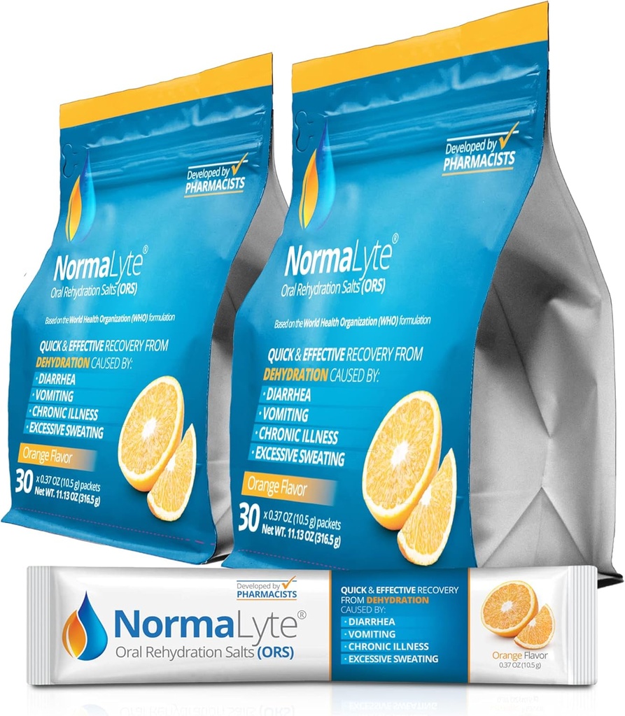 NormaLyte口服补液盐-2 邮袋 - 60根棒(每包500mL) - Orange|能量补充剂,钾补充剂,脱水回收和快速吸收