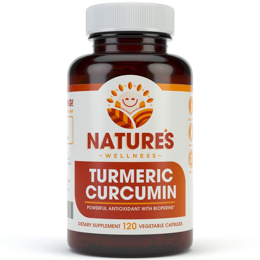 1600mg 有机曲霉素(Turmeric curcumin w/Bioperine)和黑胡椒(Black Pepper) → Non-GMO → 自然联合支持 → 95%的标准化曲霉素 → Gluten Free → 120 植物帽