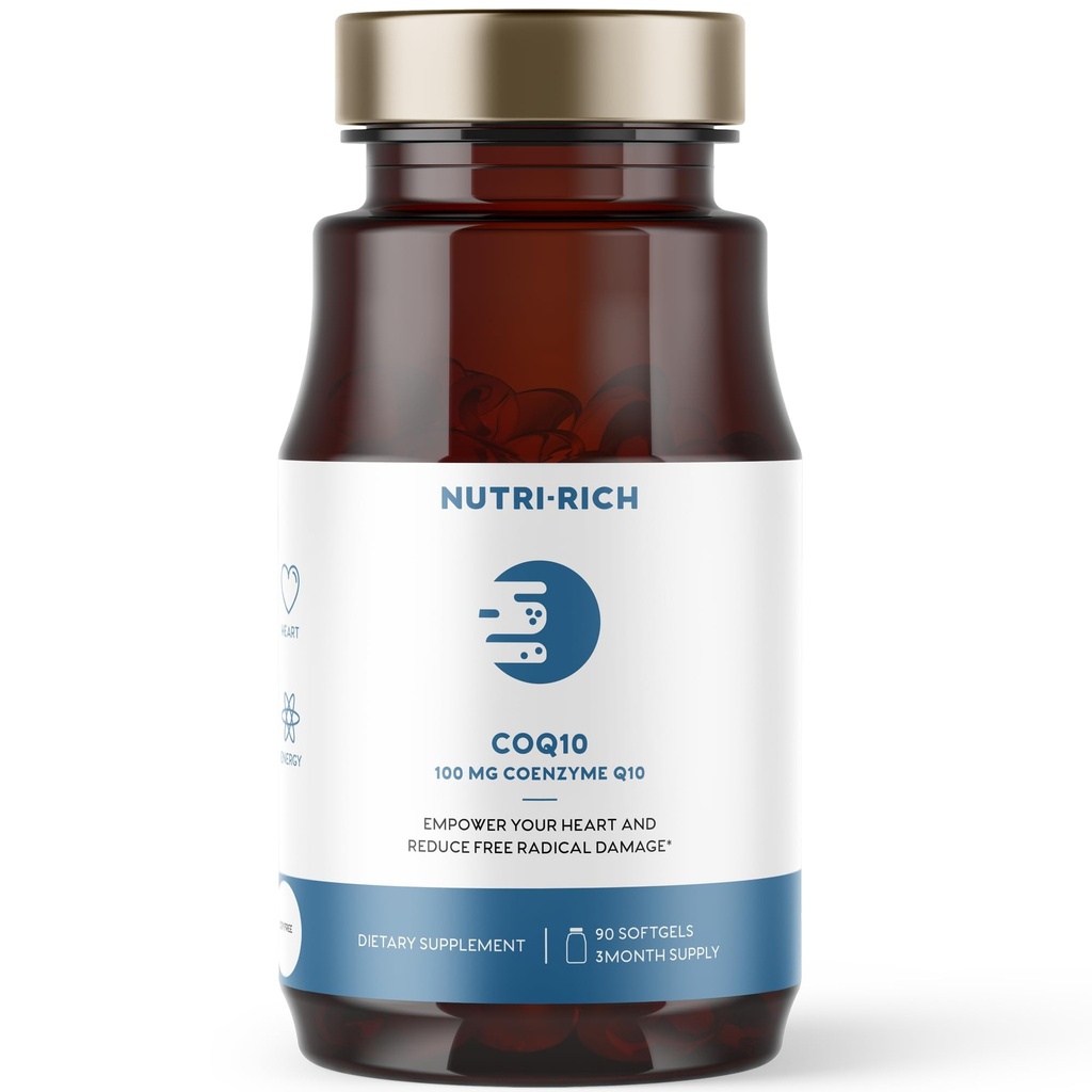 Nutri-Rich CoQ10 软胶,Coenzyme Q10 Ubiquinone for Heart & Energy, Statin Usage & Cellular Health, 第三方测试, GMP 质量,无人工添加剂,无大豆,Gluten Free, 90 Count