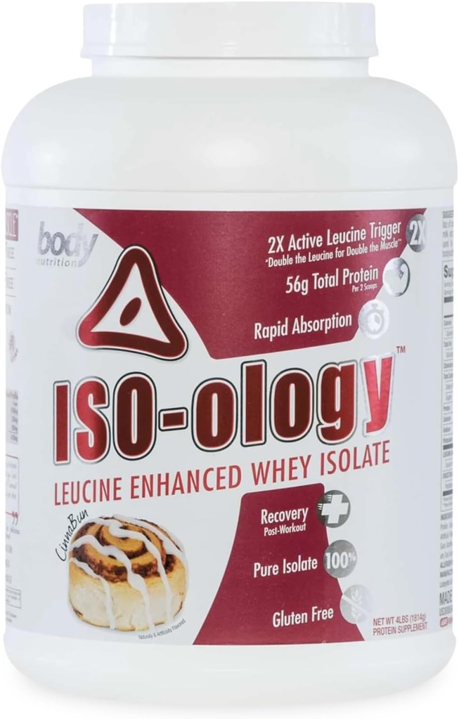 体营养 ISO-Ology,Leucine-Enhanced Whei 隔离蛋白粉,工作后恢复补充,隔离草药Whey,Cinnabun Flavor, 4lb