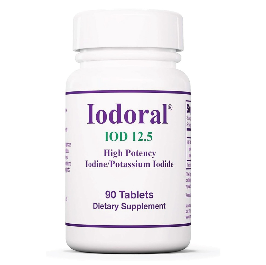 Optimox Iodoral 12.5 mg 补充 - 碘补充剂,男女甲状腺素支持,Lugol溶液药剂,碘化钾片,每日矿物综合体 - 90个计数