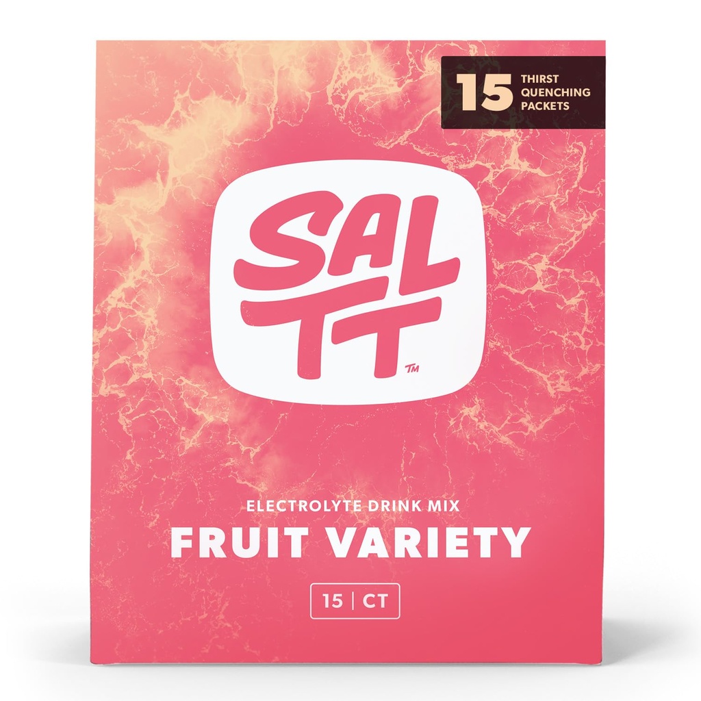 SALTT 电解片粉包,水果品种包(15包) - 镁,钾,钠,痕量矿物 - Vegan & Gluten Free - 旅行必需品 - 在美国制造