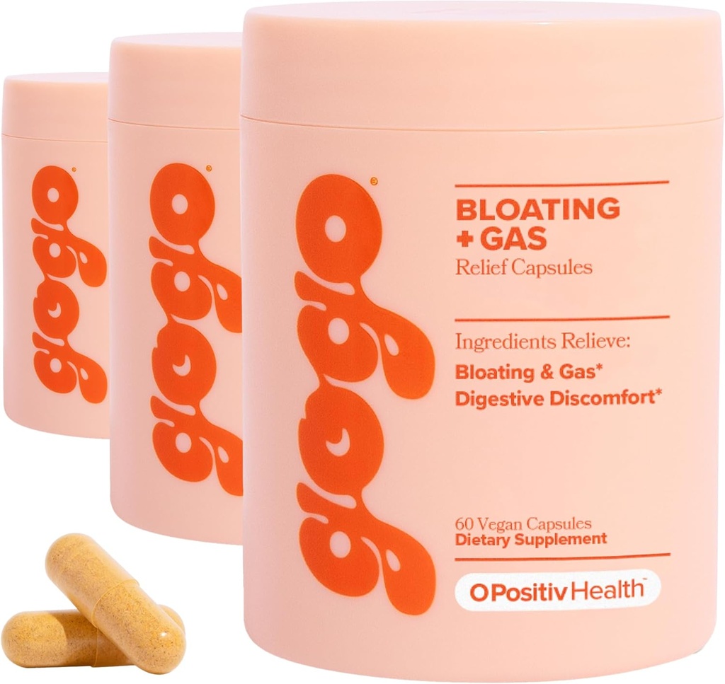 GOGO Bloating & Gas 消化救济, 30 services (Pack of 3) - 配有消化酶, Bromelain, Ginger Root, & Milk Title - 支持 Bloating Relief & 减少蓄水量