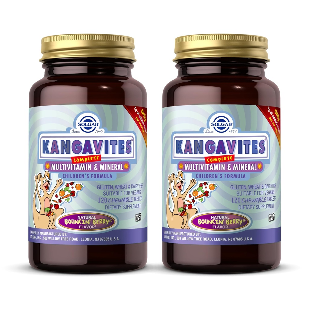 Solgar Kangavites, Boncin ' Berry Flavor - 120块可切片,包装2 - 儿童完整的多维他命和矿物公式 - Vegan, Gluten Free