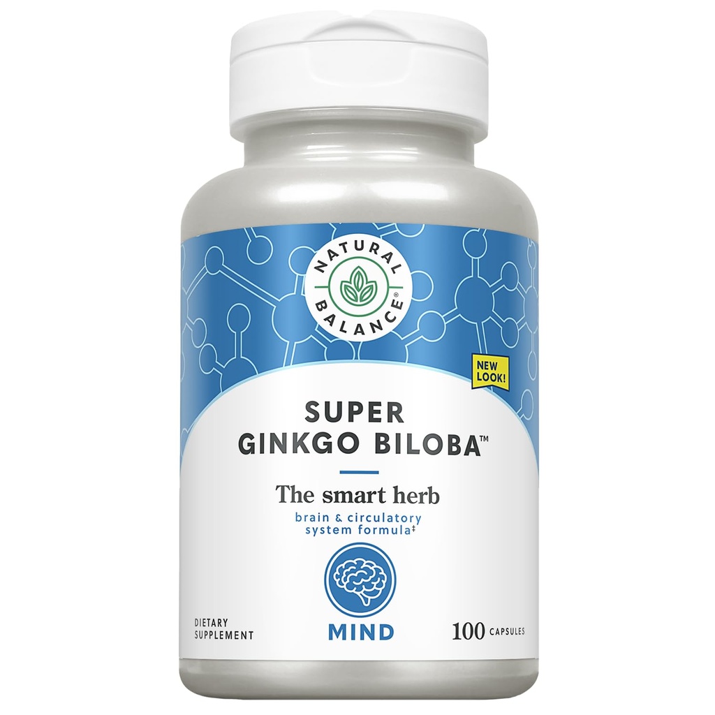 自然平衡超级Ginkgo Biloba Plus QQ Brain & 循环公式帮助支持焦点,记忆和血流QQ与Gotu Kola QQ100ct,50 Serv.