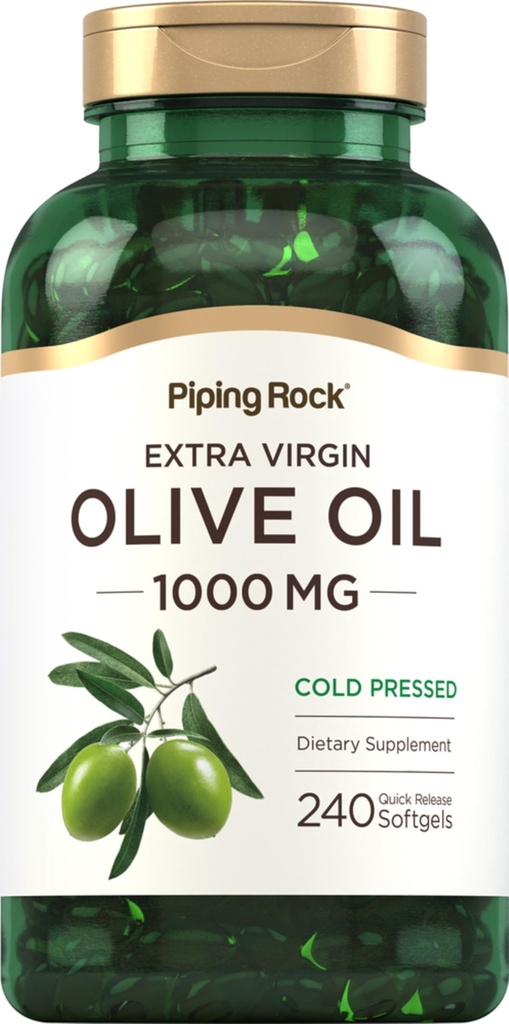 Pipping Rock Olive Softgel Capsules | 1000mg | 240 pills | 有机外维尔京冷按压补编 | Gluten Free, Non-GMO