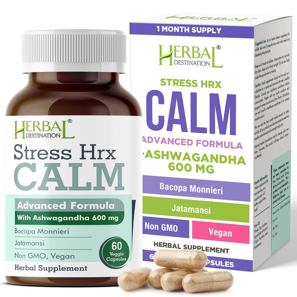 Hrx, Ashwagandha 补充 Capsule, 草药目的地压力救济 - 60个计数
