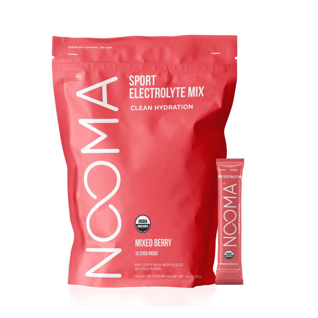 NOOMA Organic Sport Hydration Mix | Hydration Packets with No Added Sugar | Electrolyte Powder | Hydration Powder with 25 Calories | 15 Count | Mixed Berry