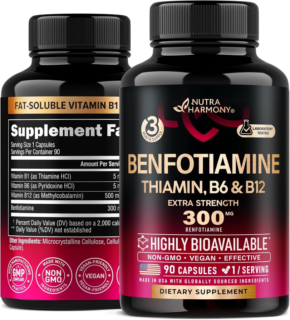 Benfotiamine 300 mg - 神经支持,能量和代谢支持 - Benfotiamine 补充脂肪-可溶性维生素B1 - 高生物可用性和可吸收性 - 与 Thiamin,维生素B12和B6 - 90 Capsules