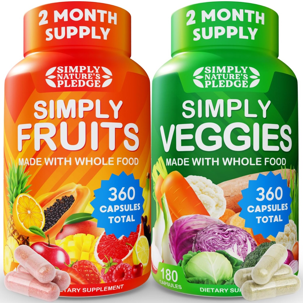 Simply Nature's Pledge -Packed with 42 Different Fruits & Vegetables - Made with Whole Food Superfoods - with Aloe Vera – 100% Soy Free -2 Month Supply- 180 Count (Pack of 2)