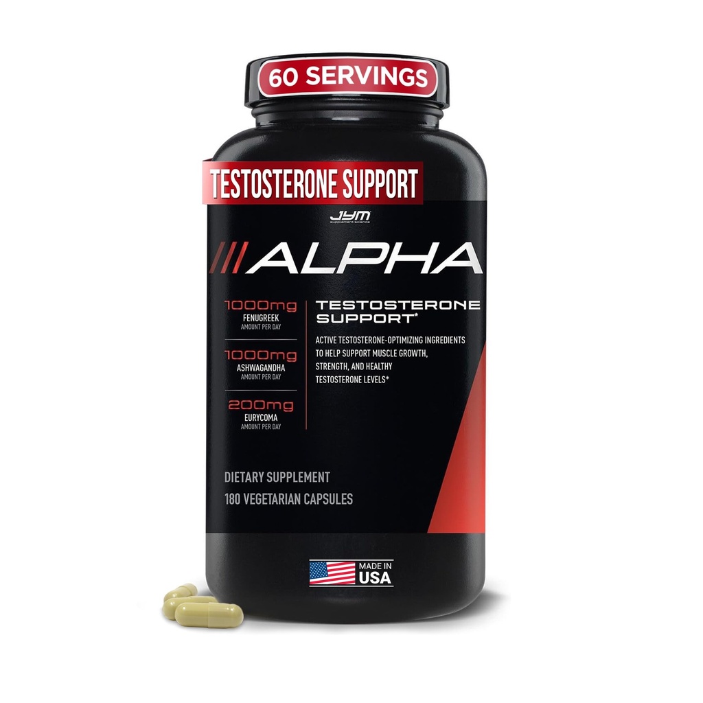 Alpha JYM 测试酮支持 男性生命力,荷尔蒙优化, Ashwagandha, Fenugreek, Eurycoma, Damiana, Quercetin, DIM → JYM 补充科学 → 180 植物学