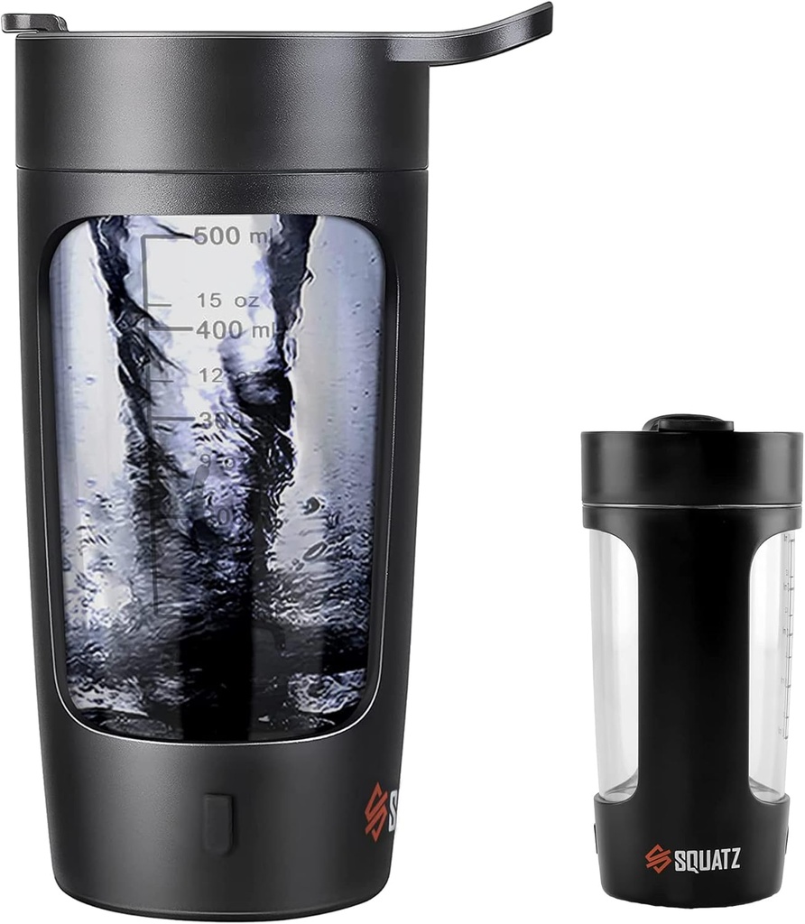 SQUATZ 22 Oz 电动摇摆瓶 - 可充电自动蛋白摇摆Blender Flask,防漏 & 易清洁,15秒后平滑饮用,意向为健身摇摆,咖啡,奶昔(黑色)
