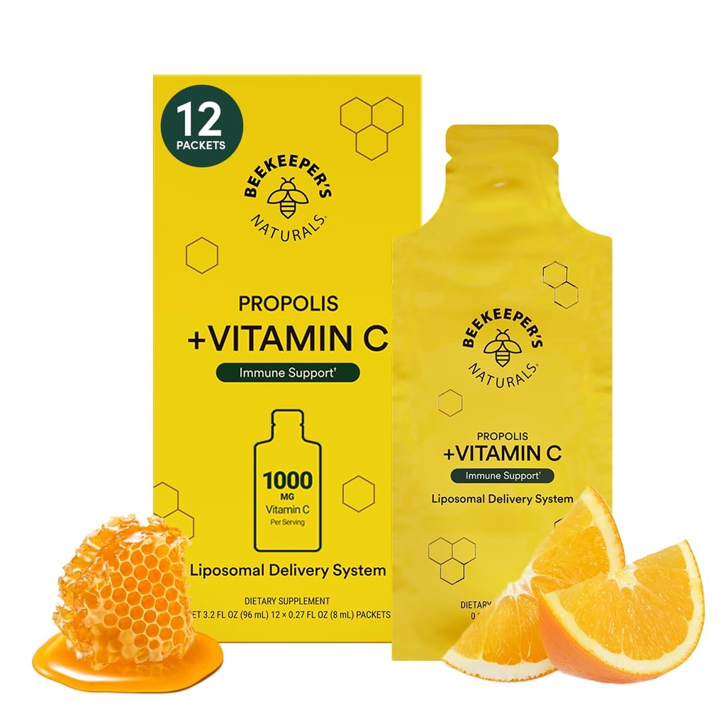 Propolis Liposomal Vitamin C by Bekekeer's Naturals, 1000mg Vitamin C, Propolis & Organic Honey, 超充电Imunes 支持和增加生物活性为Max吸附, 12 Ct