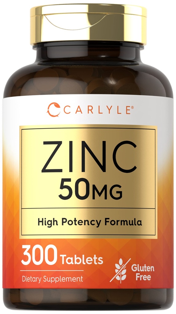 Carlyle Zinc 50mg QQ300 平板电脑,Non-GMO,和Gluten 免费补编 QQ Zinc Gluconate QQ 高概率公式