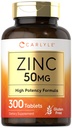 Carlyle Zinc 50mg QQ300 平板电脑,Non-GMO,和Gluten 免费补编 QQ Zinc Gluconate QQ 高概率公式