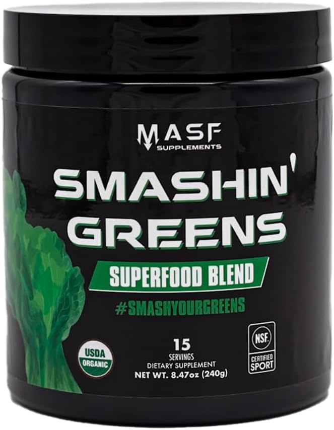 MASF Smashin's Greens Superfood Blend NSF Sport, 超级绿地消化健康, Spirulina, Chlorella, Bloat Relief, 8.47 Ounce (Pack of 1)
