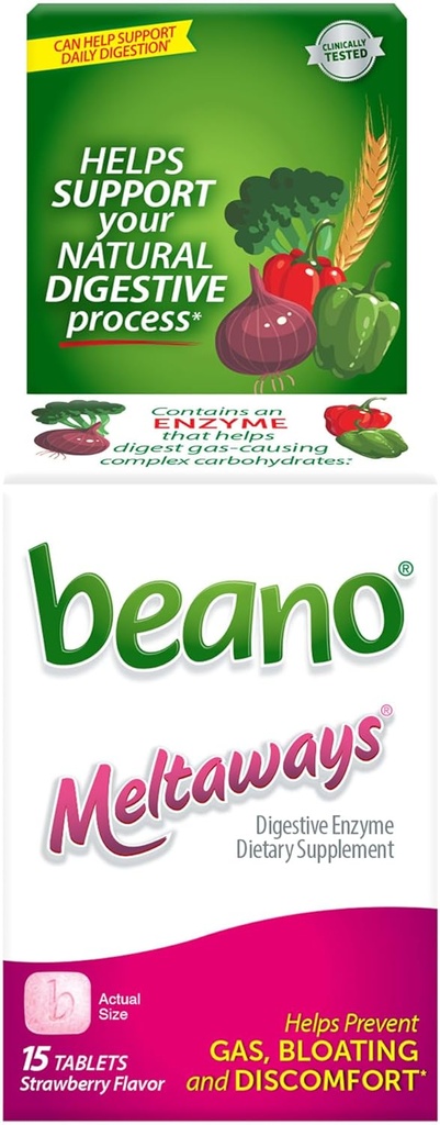 Beano Meltaways,气体预防和消化酶补充,草莓Flavor,15 Counter