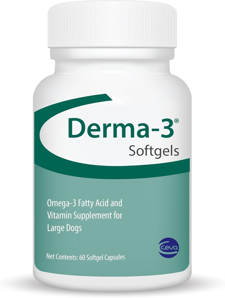 Ceva Derma-3 Softgels, Omega-3 大狗脂肪酸和维生素补充(60个计数)