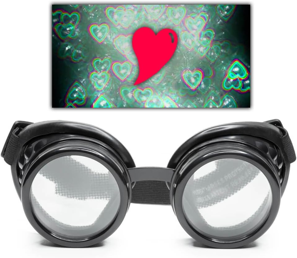 GloFX 黑心效应 Diffraction Gogles - See Hearts - 3D 全景视觉 Edm Rave Outfit Steampunk Costume Cosplay 音乐节 基本内容