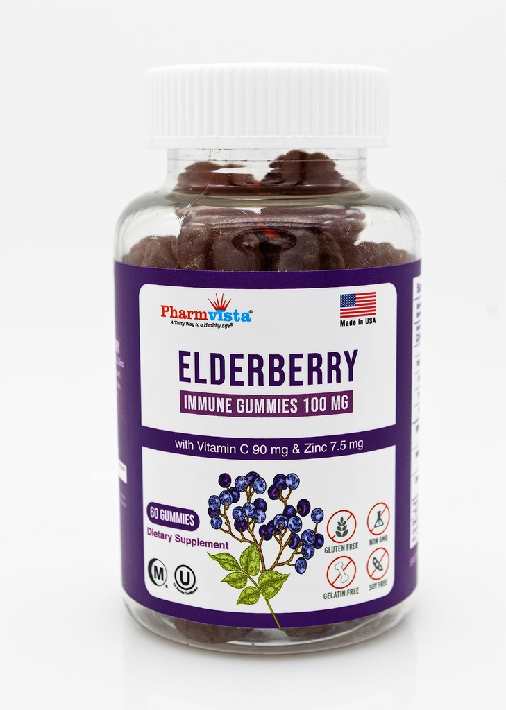 百米加维生素C和锌 - 免疫支持,Gluten Free Gummys 7% Anthoycyanin - 60