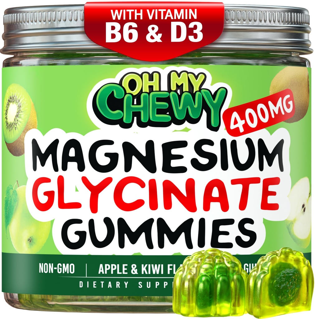 Center-Filled Magnesium Glycinate Gummys 400MG - 儿童、青少年和成年人的高吸收率 - 睡眠、冷静和肌肉放松补充B6 & D3 - Gluten Free & Vegan Friendly - 120 计数