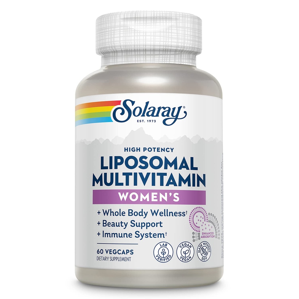 SOLARAY Liposomal 多维明用于妇女,强化吸收,高发性w/Iron,维生素D,维生素C,B12,Biotin,CoQ10,免疫支持,骨质健康,维冈,30名服务员,60名VegCaps