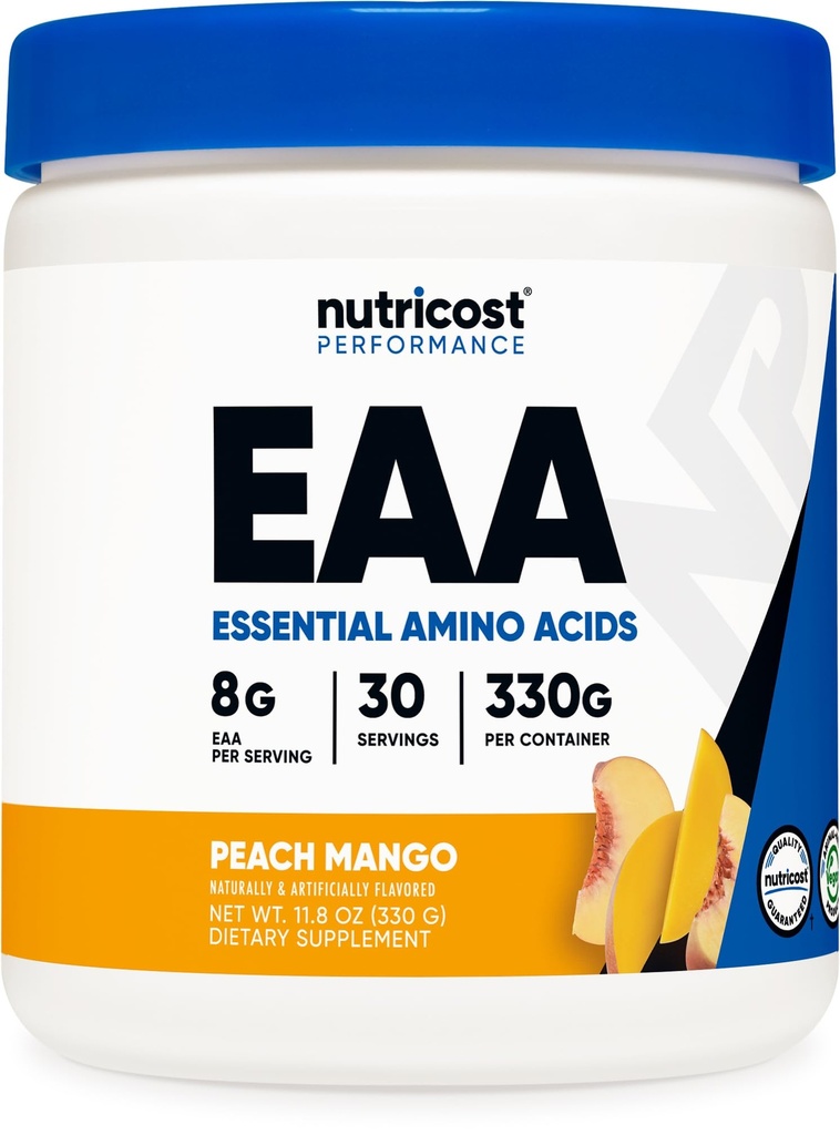 营养成本 EAA 粉末 30 服务(桃芒果) - 基本氨基酸 - 非GMO, Gluten Free, 蔬菜友好