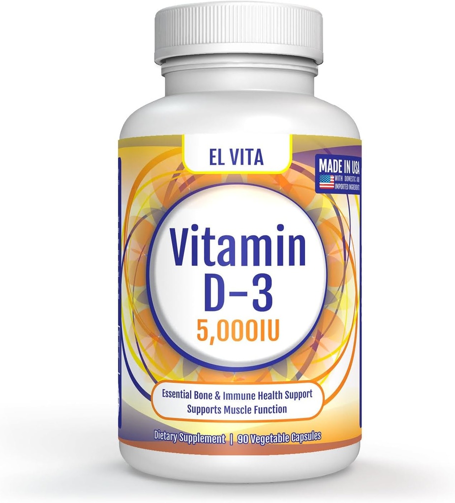 90 维生素D. D3 5000IU(125 MCG) 高概率免疫辅助营养补充剂。 健康肌肉恢复高级. 非 GMO 公式