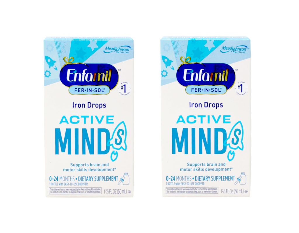 Enfamil Fer-In-Sol 铁补充剂 婴儿和托德勒斯,支持大脑发育,50mL 滴水瓶,包2