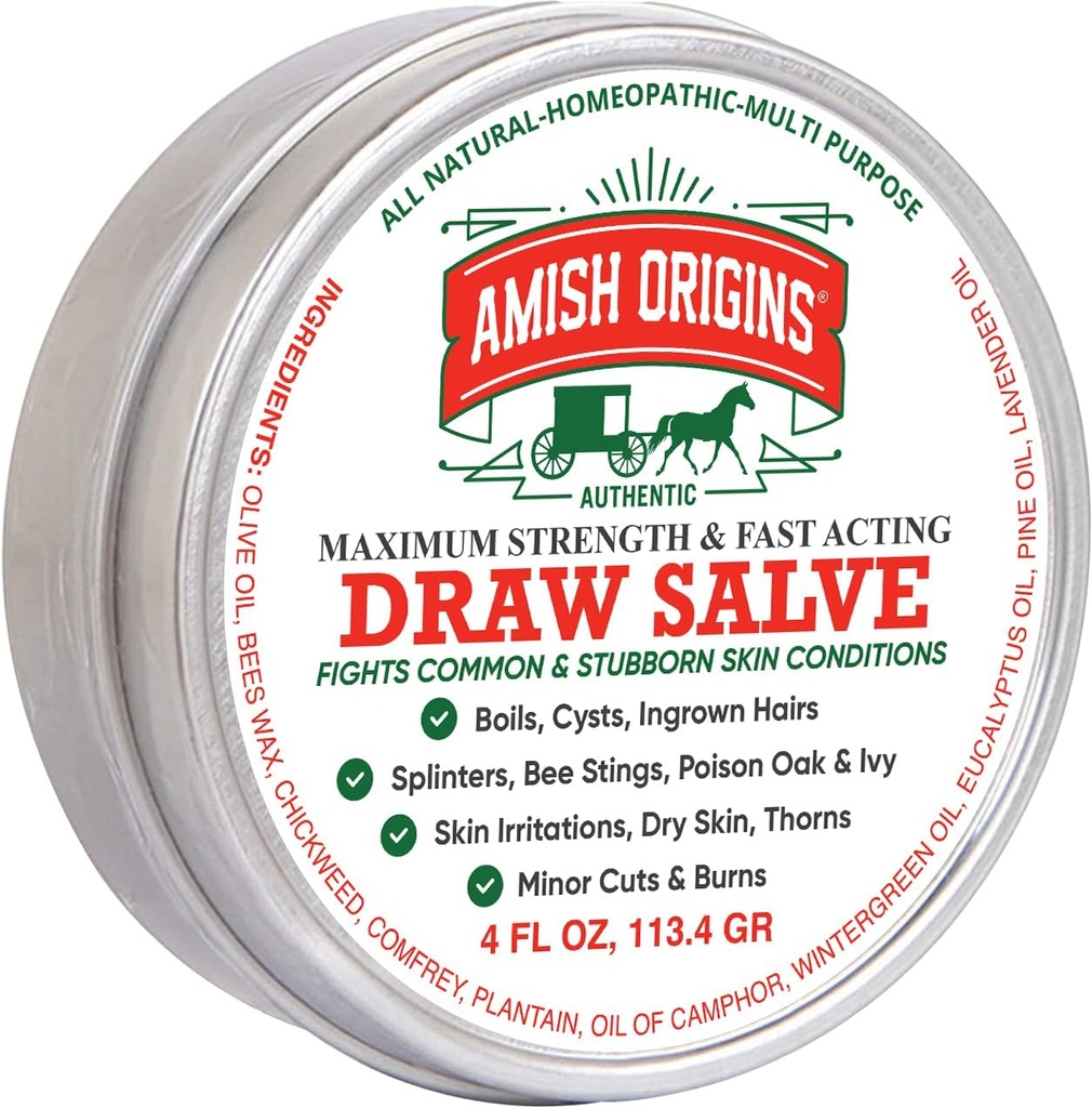 阿米什起源画 Salve Ointment, 4 oz 最大力量 快速画 Salve 用于斯普林特人, Boil, Bee Stings, Cyst, Anti Itch Cream, 美国制造