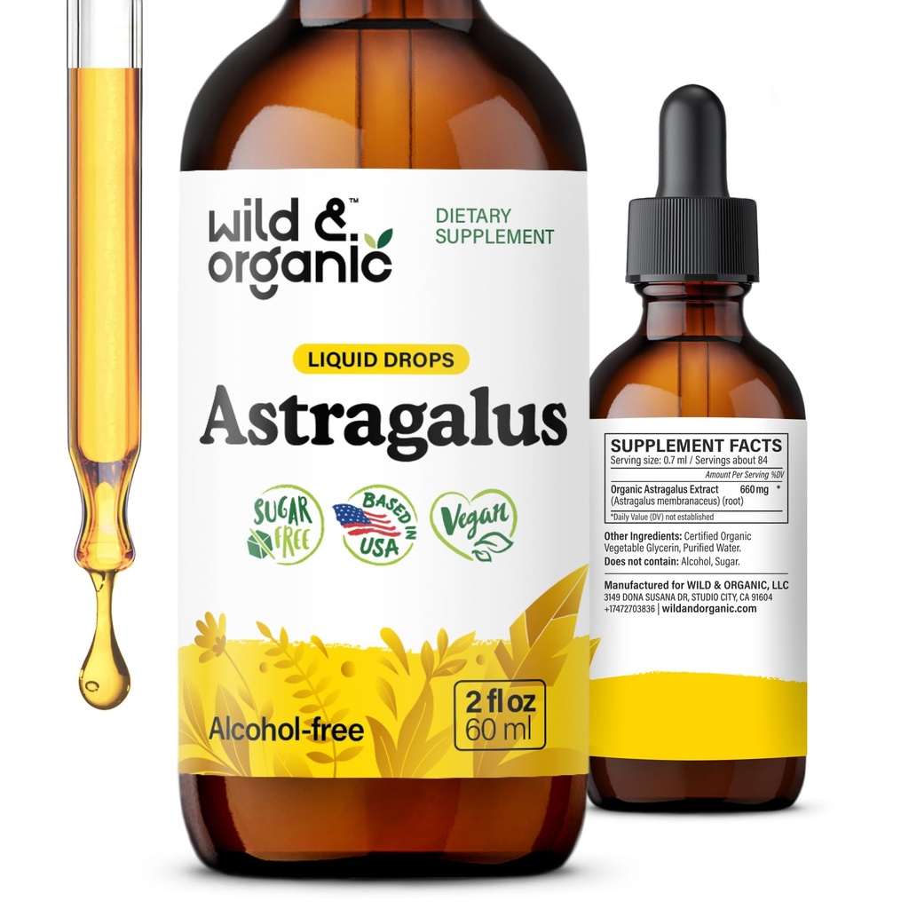 野生和有机Astragalus Tincture - Immune Supports w/Astragalus 根提取 - 草药补充 平静和放松 - Vegan,糖和酒精无 - 2 fl oz
