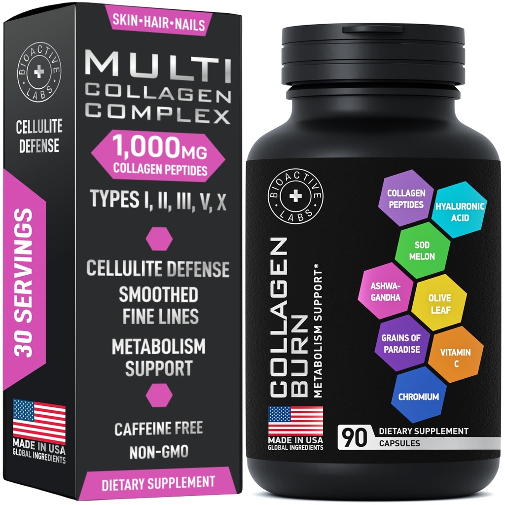 热致性多烯烃燃烧卡普尔-高级型号为I,II,III,V,X水解Colagen Peptides Plus Hyaluronic Acid - 代谢,细胞质,皮肤,毛发,钉螺支持-90 Collagen Burns Caps