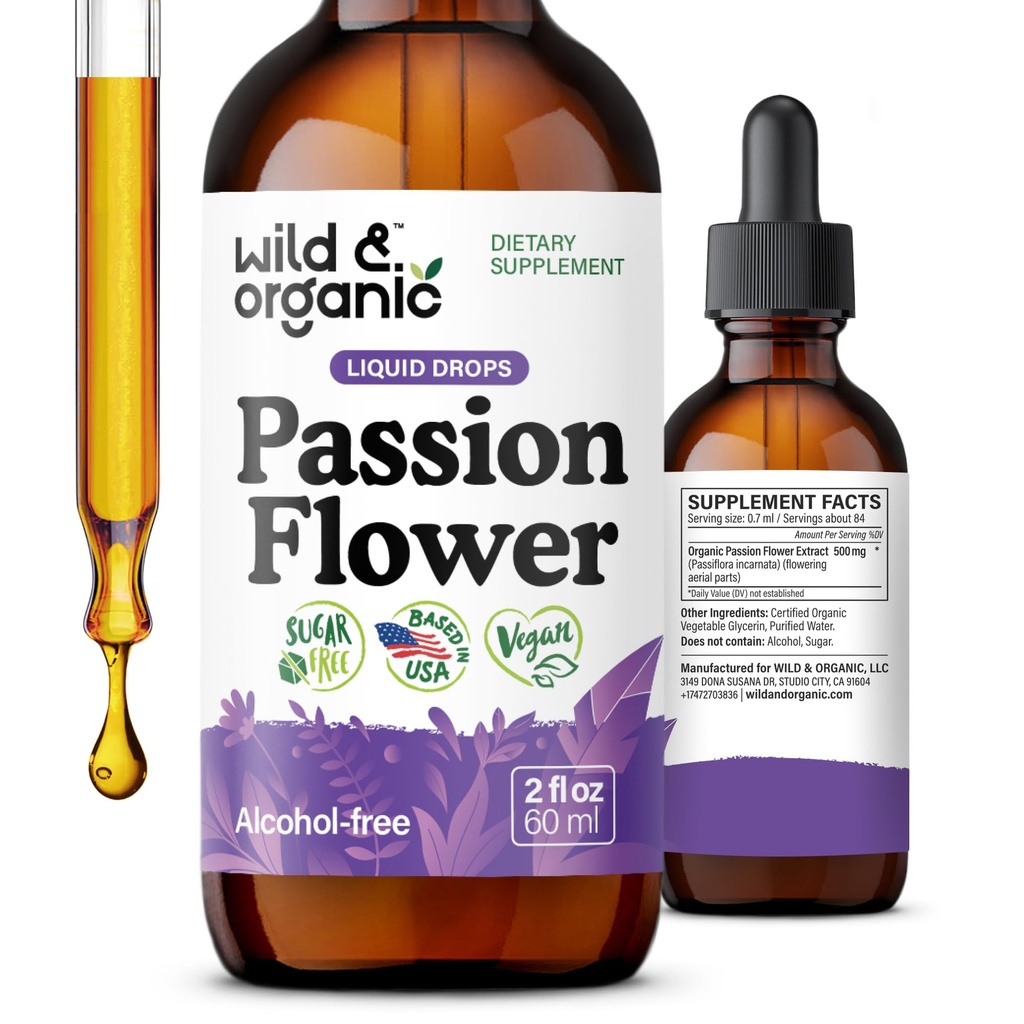 野生和有机的激情花纹 - 放松女性的激情花纹 - 液体 Passiflora Incarnata Herb - Vegan,糖和无酒精提取补充 - 2 fl oz