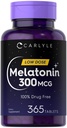 卡莱尔·梅拉托宁 300 mcg 365 片 低剂量 蔬菜 , 非GMO, Gluten Free