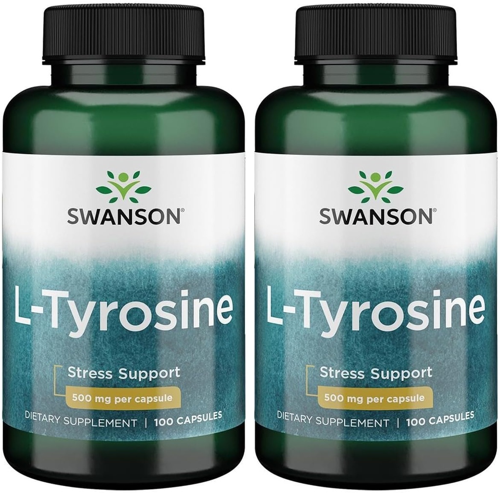 Swanson L-Tyrosine - 促进压力支持、认知功能和精神清晰度的氨基酸补充剂 -- -- 帮助支持整体脑健康 -- -- (100卡普尔,每包500毫克)(2包)