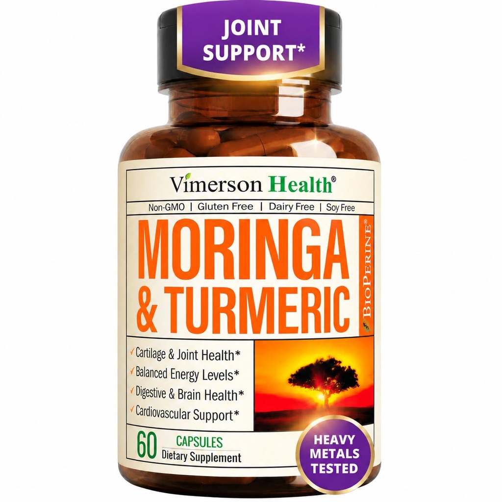 Moringa + Turmeric Curcumin 联合健康、Gut健康、能源和免疫支持补充剂 - 总健康公式 - Tummeric Curcumin with Black Pepper & Moringa Pure Capsules - 60 counts