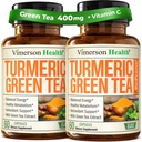 Turmeric Crucumin 配有绿色茶叶萃取剂(ECGC)和维生素C,用于联合健康,能量和炎症平衡 - 有机Tummeric Crucumin 配黑辣椒 - Gluten-free,非GMO. 2-Pack.