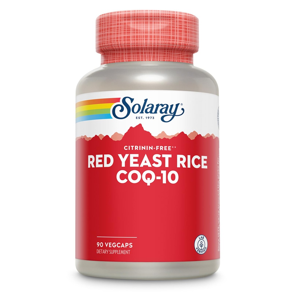 SOLARAY Red Yeast Rice Plus CoQ-10 & No-Flush Niacin Vitamin B-3, Healthy Heart & Cardiovascular Support, Non-Irradiated & Citrinin Free, 60 Day Money Back Guarantee, 90 Servings, 90 VegCaps