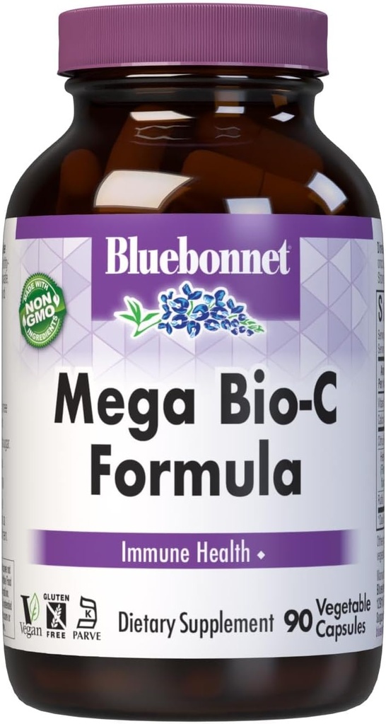 Bluebonnet 营养 巨型生物-C 配方 蔬菜 高概率增肥 维生素 C,用于免疫健康,大豆自由,Gluten自由,非GMO,Kosher,奶油自由,Vegan,90 Counter