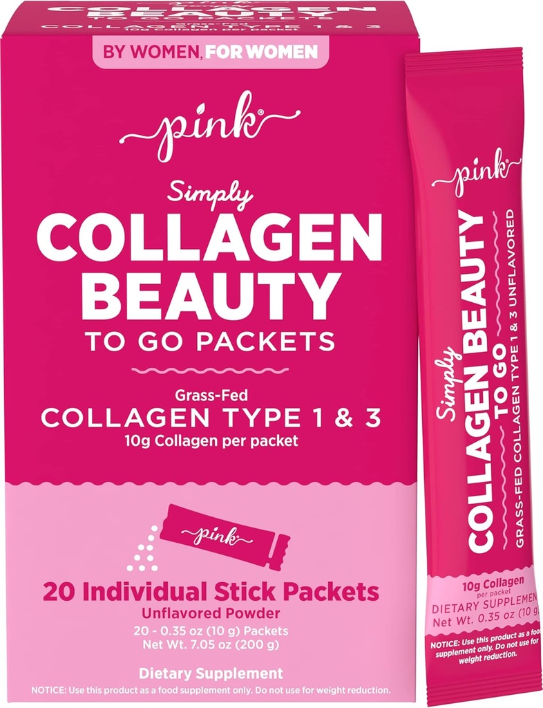 PINK Collagen 粉末到 Go 20 旅行包 20 未味的粉末类型 1 & 3 QQ Gluten Free & Non-GMO Grass Fed Peptides