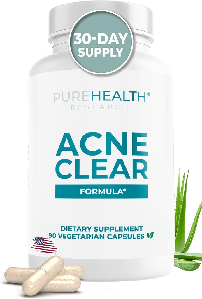PureHealth Research Acne Clear Formula - 清皮肤的Acne 补充剂 - DIM 男女的DIM 补充剂 - 配有牛奶硝酸盐,锌,钙,维生素D & E,硒,Rhodiola & More - 90 Capsules