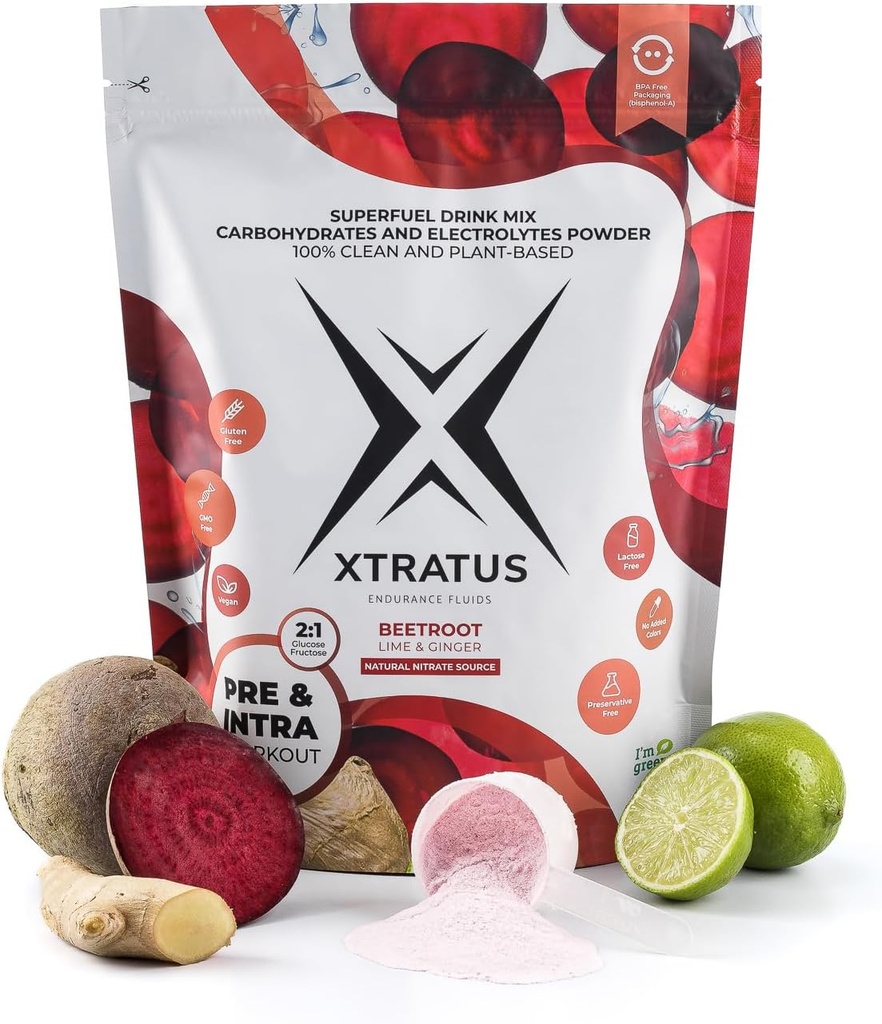Beetroot (Nitrate) Lime and Ginger - 配有碳水化合物和矿物的超级燃料运动饮料粉. 硝酸盐的自然来源. 硝酸xi. 预和内训. 35,27奥兹.
