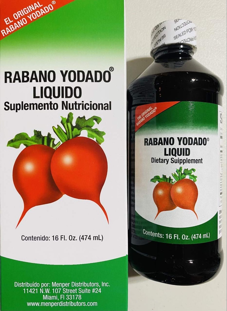 Rabano Yodado Liquid 16 Fl Oz. - Binus规模 - 补充维生素B12、B6和Thiamin(1个月供应)